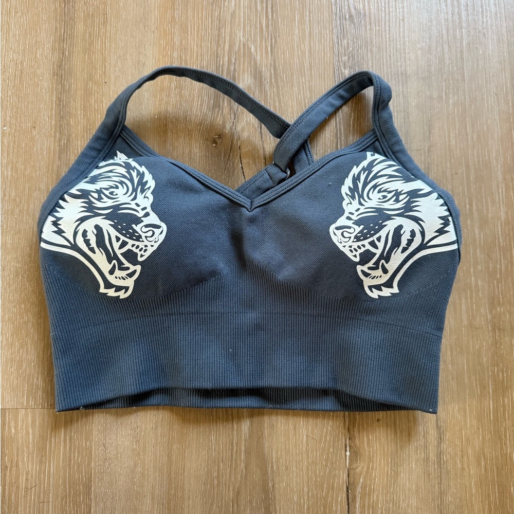 Darc Sport Blue Sports Bra with Wolf Graphics